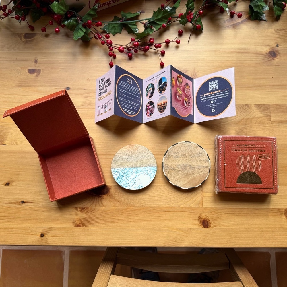Set Of Four The Sundowner Society Cocktail Coasters (Two Packages Of Two)โโ - Picture 1 of 4